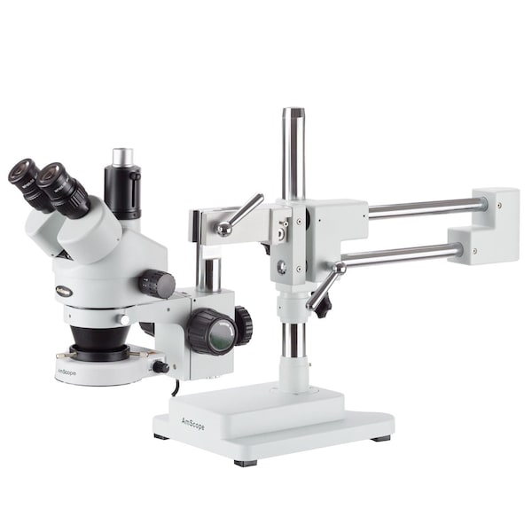 Amscope 3.5X-45X Trinocular Boom-Arm Stereo Microscope, 80-LED Ring Light SM-4TX-80S - main